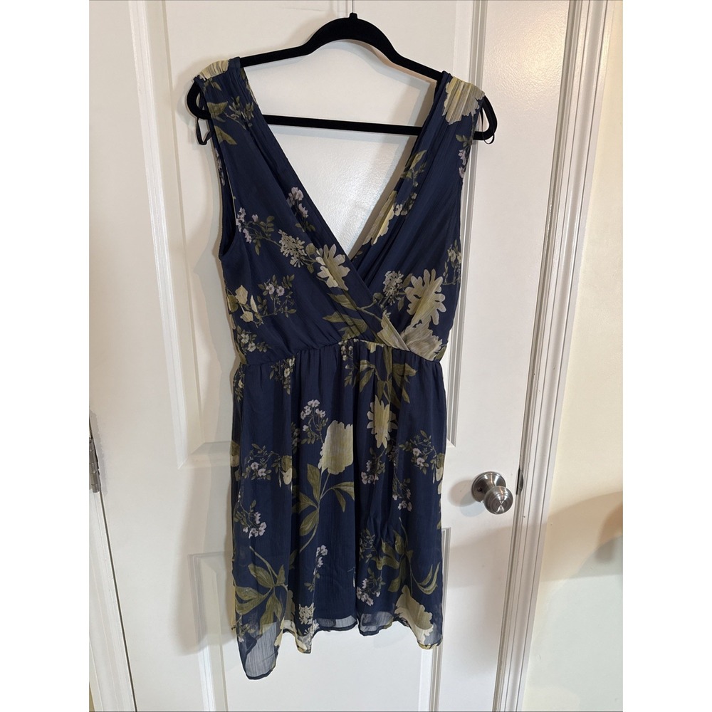 Vero Moda Yellow Floral Navy Chiffon Dress Size Medium NWT